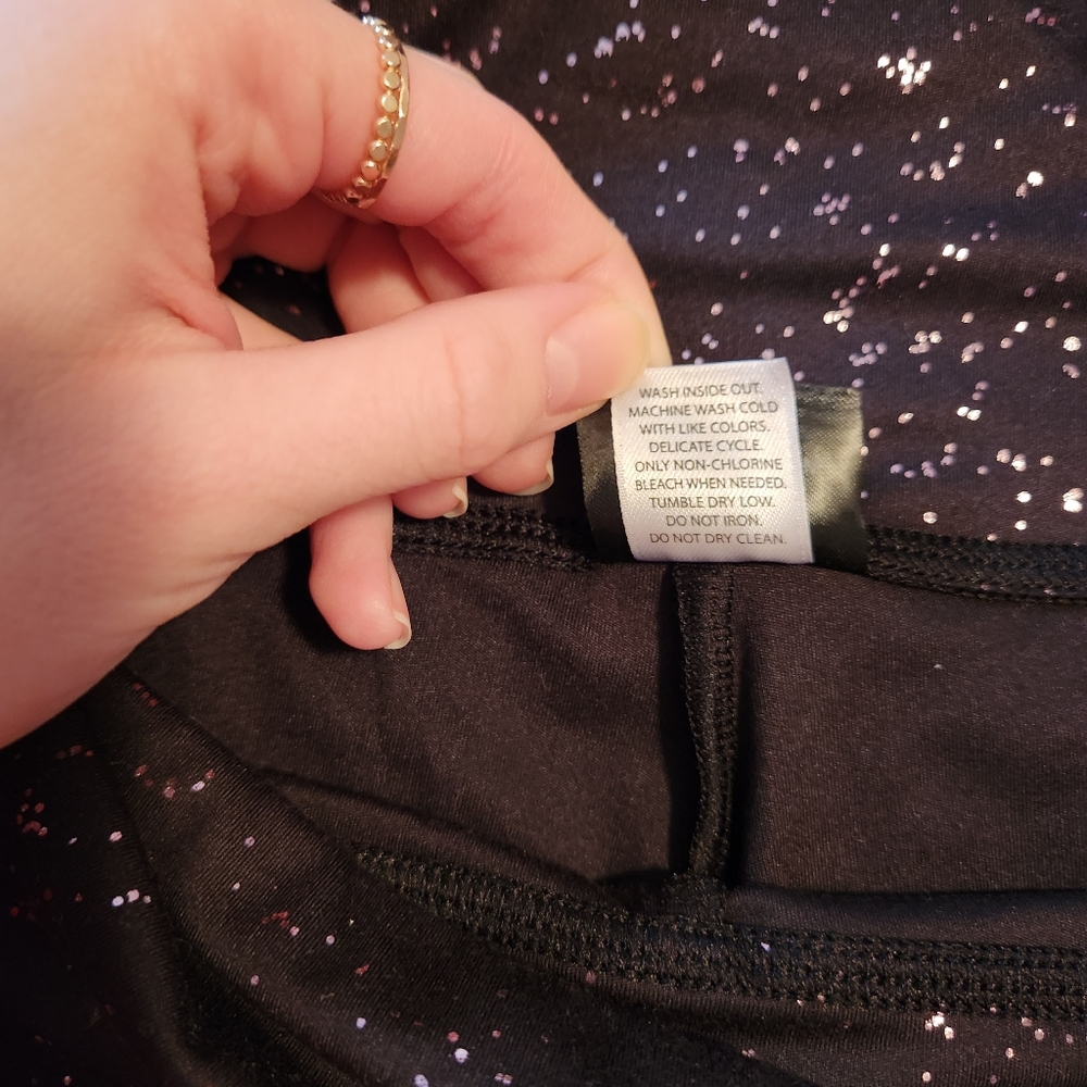Felina Black Lavender Metallic Stardust Workout High Waisted Leggings size S - Picture 6 of 7